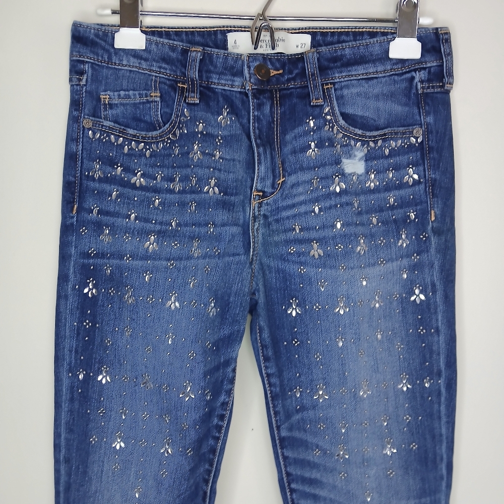 Abercrombie & Fitch Super Skinny High Rise Embellished Distressed Jeans - Picture 2 of 6